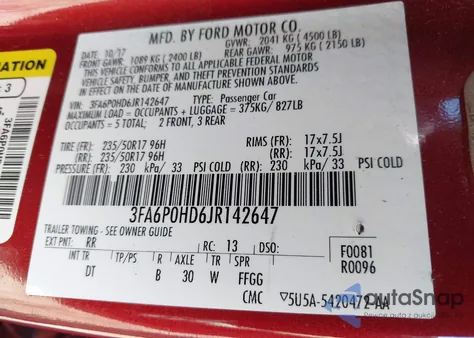 2018 Ford Fusion Se из США, поврежденный, VIN 3FA6P0HD6JR142647